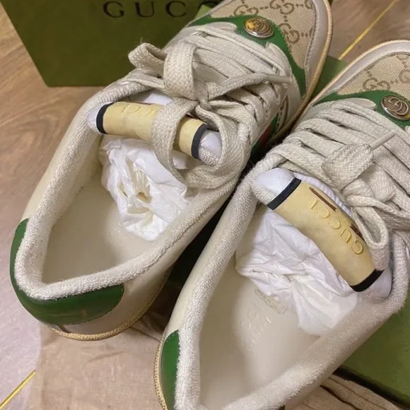 Gucci Beige and Green Women's Sneakers - Picture 3 of 5